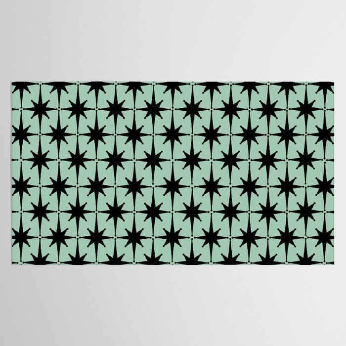 Atomic Age 1950s Retro Starburst Pattern in Black and Mid-Century Modern Mint Tablecloth Gallery Image 2