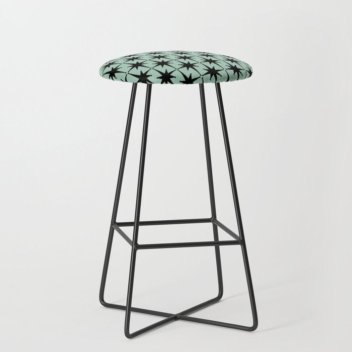 Atomic Age 1950s Retro Starburst Pattern in Black and Mid-Century Modern Mint Stool Gallery Image 1