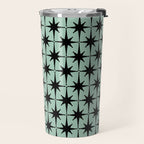 Atomic Age 1950s Retro Starburst Pattern in Black and Mid-Century Modern Mint Travel Mug Gallery Image 2