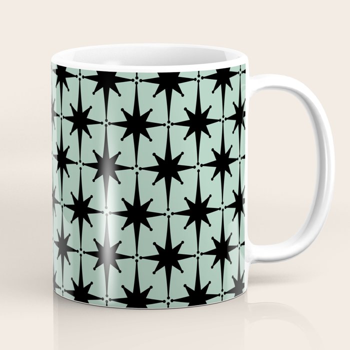 Atomic Age 1950s Retro Starburst Pattern in Black and Mid-Century Modern Mint Coffee Mug Gallery Image 1