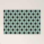 Atomic Age 1950s Retro Starburst Pattern in Black and Mid-Century Modern Mint Welcome Mat Gallery Image 1
