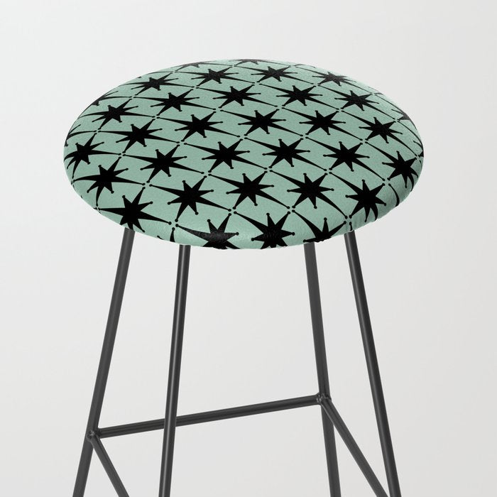 Atomic Age 1950s Retro Starburst Pattern in Black and Mid-Century Modern Mint Stool Gallery Image 2