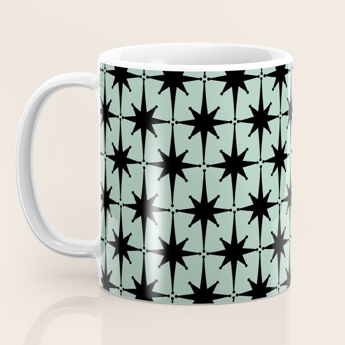 Atomic Age 1950s Retro Starburst Pattern in Black and Mid-Century Modern Mint Coffee Mug Gallery Image 3