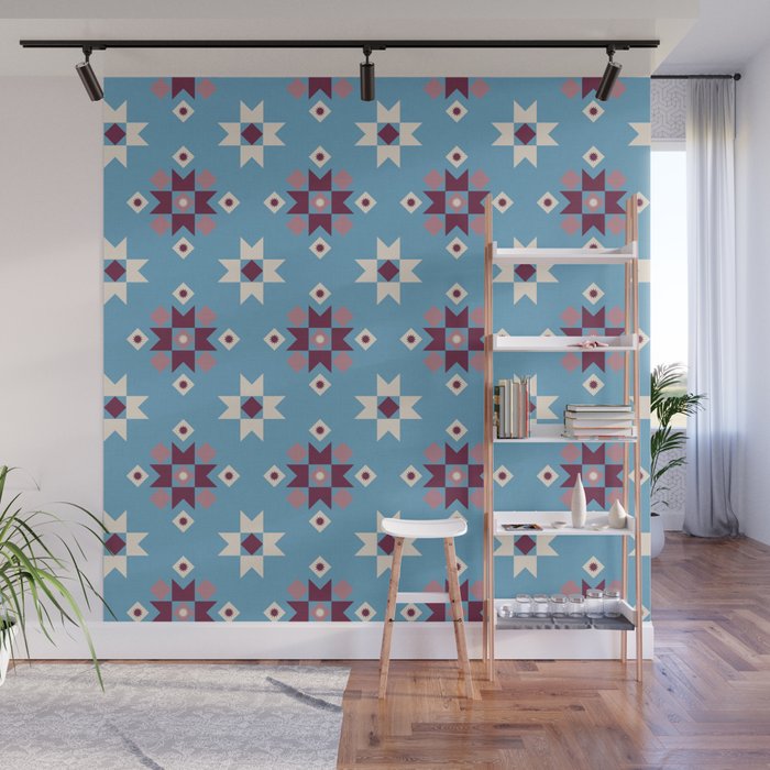 Modern quilt - blue Wall Mural Gallery Image 1