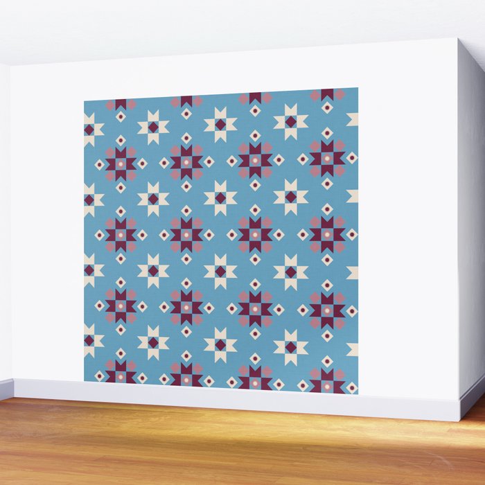 Modern quilt - blue Wall Mural Gallery Image 2