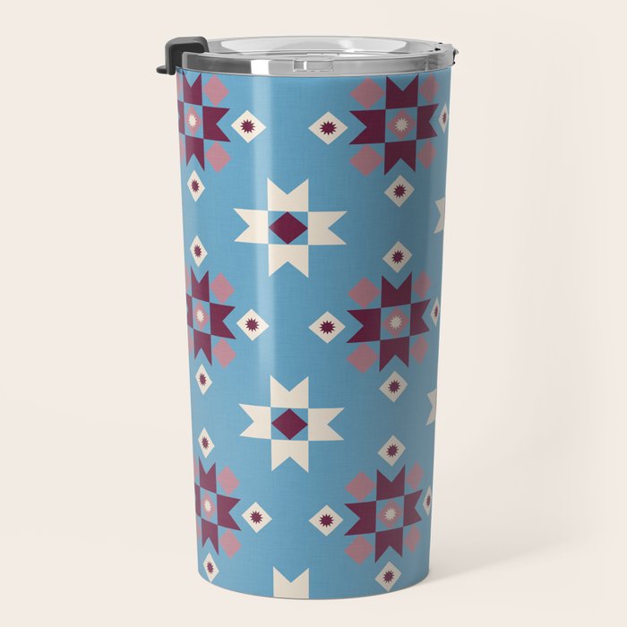 Modern quilt - blue Travel Mug Gallery Image 3