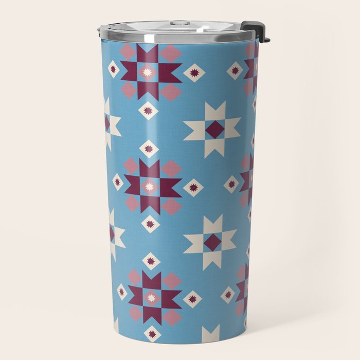 Modern quilt - blue Travel Mug Gallery Image 2