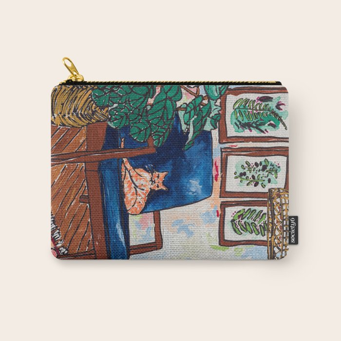Ginger Cat on Blue Mid Century Chair Painting Carry All Pouch Gallery Image 1