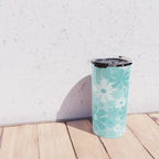 Retro 60s 70s Aesthetic Floral Pattern in Light Turquoise Aqua Blue Travel Mug Gallery Image 4