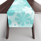 Retro 60s 70s Aesthetic Floral Pattern in Light Turquoise Aqua Blue Table Runner Gallery Image 1