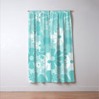 Retro 60s 70s Aesthetic Floral Pattern in Light Turquoise Aqua Blue Window Curtain Gallery Image 3