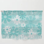 Retro 60s 70s Aesthetic Floral Pattern in Light Turquoise Aqua Blue Wall Hanging Gallery Image 1
