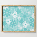 Retro 60s 70s Aesthetic Floral Pattern in Light Turquoise Aqua Blue Serving Tray Gallery Image 1