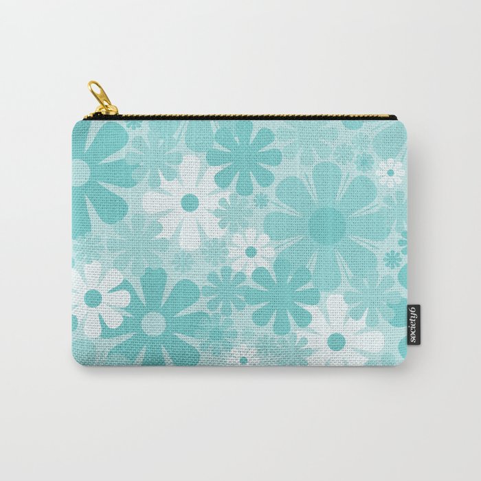 Retro 60s 70s Aesthetic Floral Pattern in Light Turquoise Aqua Blue Carry All Pouch Gallery Image 1