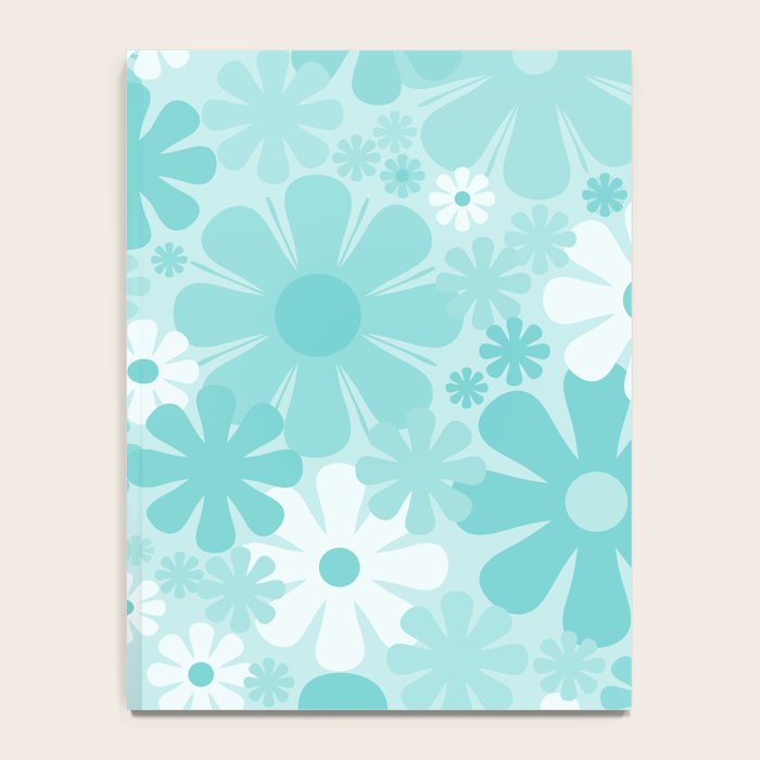 Retro 60s 70s Aesthetic Floral Pattern in Light Turquoise Aqua Blue Notebook Gallery Image 4