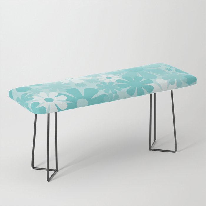 Retro 60s 70s Aesthetic Floral Pattern in Light Turquoise Aqua Blue Bench Gallery Image 1