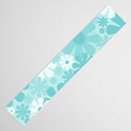 Retro 60s 70s Aesthetic Floral Pattern in Light Turquoise Aqua Blue Table Runner Gallery Image 3