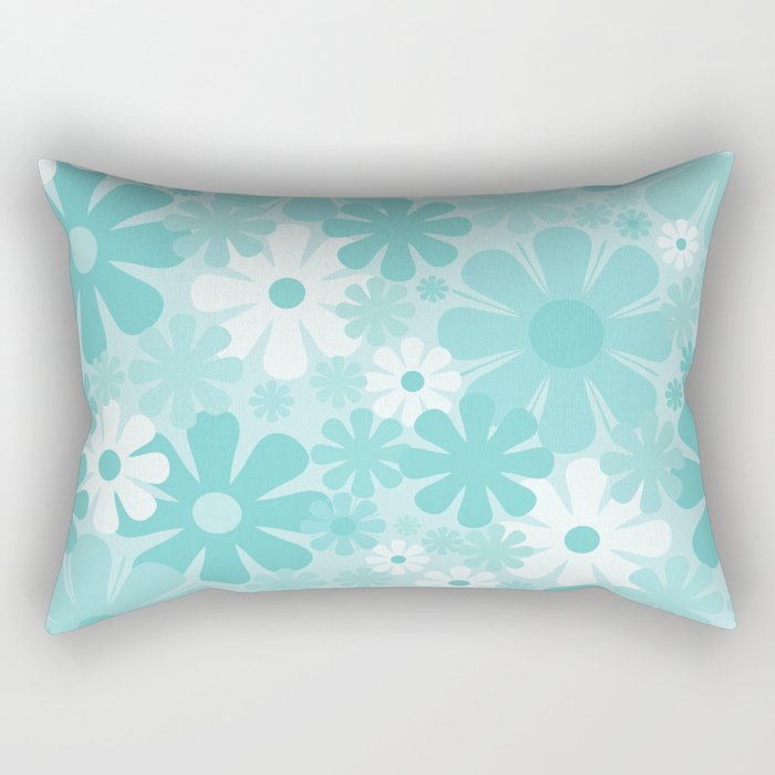 Retro 60s 70s Aesthetic Floral Pattern in Light Turquoise Aqua Blue Rectangular Pillow Gallery Image 2