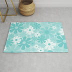 Retro 60s 70s Aesthetic Floral Pattern in Light Turquoise Aqua Blue Rug Gallery Image 1
