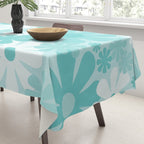 Retro 60s 70s Aesthetic Floral Pattern in Light Turquoise Aqua Blue Tablecloth Gallery Image 3