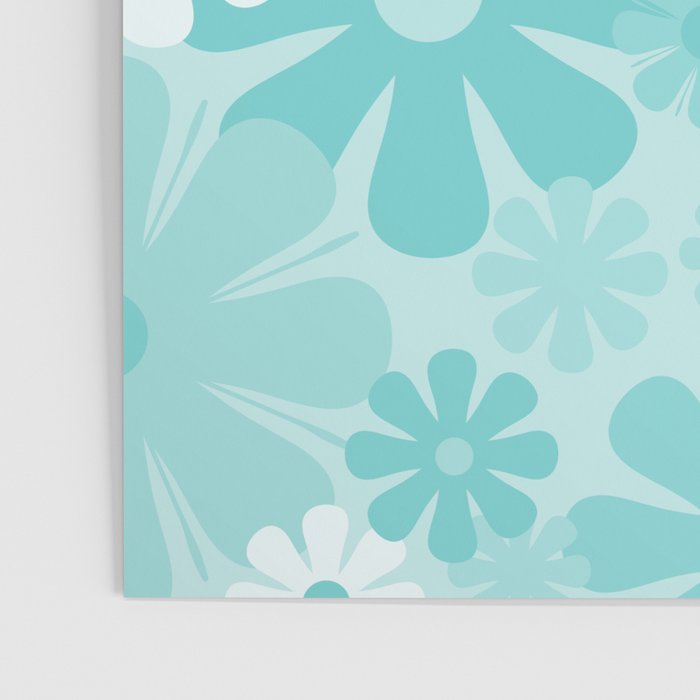 Retro 60s 70s Aesthetic Floral Pattern in Light Turquoise Aqua Blue Poster Gallery Image 3