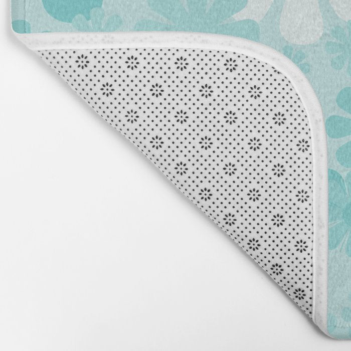 Retro 60s 70s Aesthetic Floral Pattern in Light Turquoise Aqua Blue Bath Mat Gallery Image 2