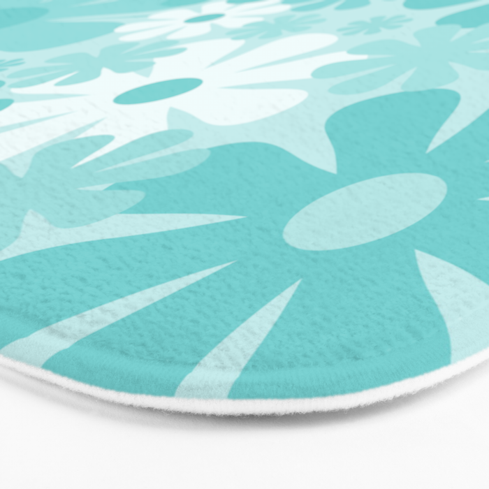 Retro 60s 70s Aesthetic Floral Pattern in Light Turquoise Aqua Blue Bath Mat Gallery Image 3