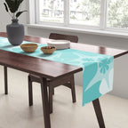 Retro 60s 70s Aesthetic Floral Pattern in Light Turquoise Aqua Blue Table Runner Gallery Image 2