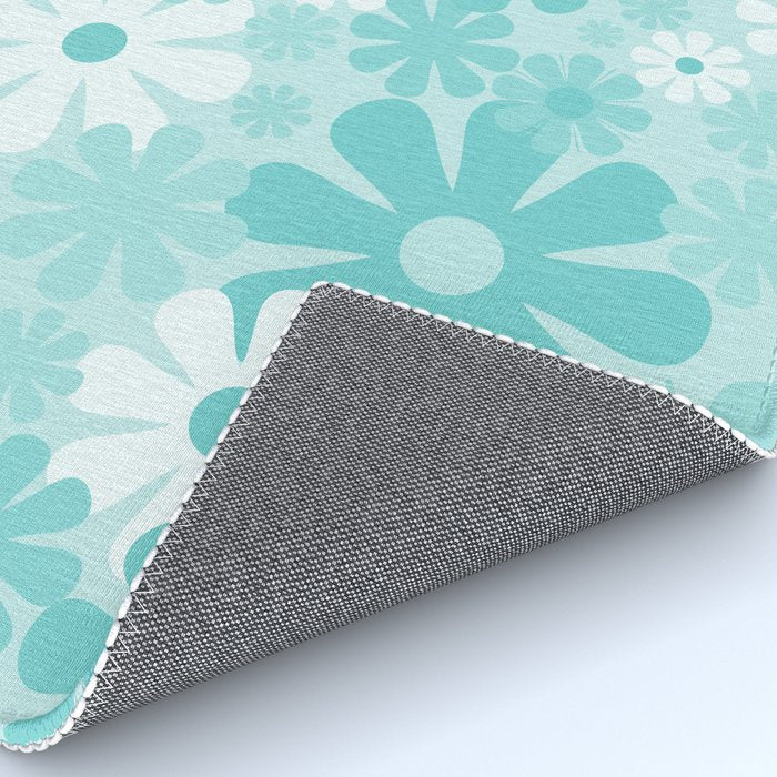 Retro 60s 70s Aesthetic Floral Pattern in Light Turquoise Aqua Blue Rug Gallery Image 4