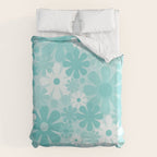Retro 60s 70s Aesthetic Floral Pattern in Light Turquoise Aqua Blue Duvet Cover Gallery Image 6
