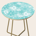 Retro 60s 70s Aesthetic Floral Pattern in Light Turquoise Aqua Blue Side Table Gallery Image 2