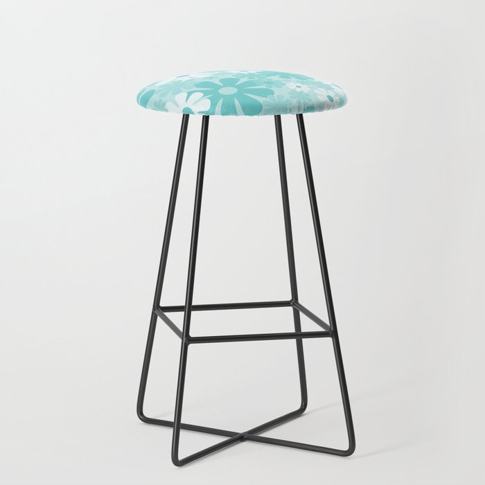 Retro 60s 70s Aesthetic Floral Pattern in Light Turquoise Aqua Blue Stool Gallery Image 1