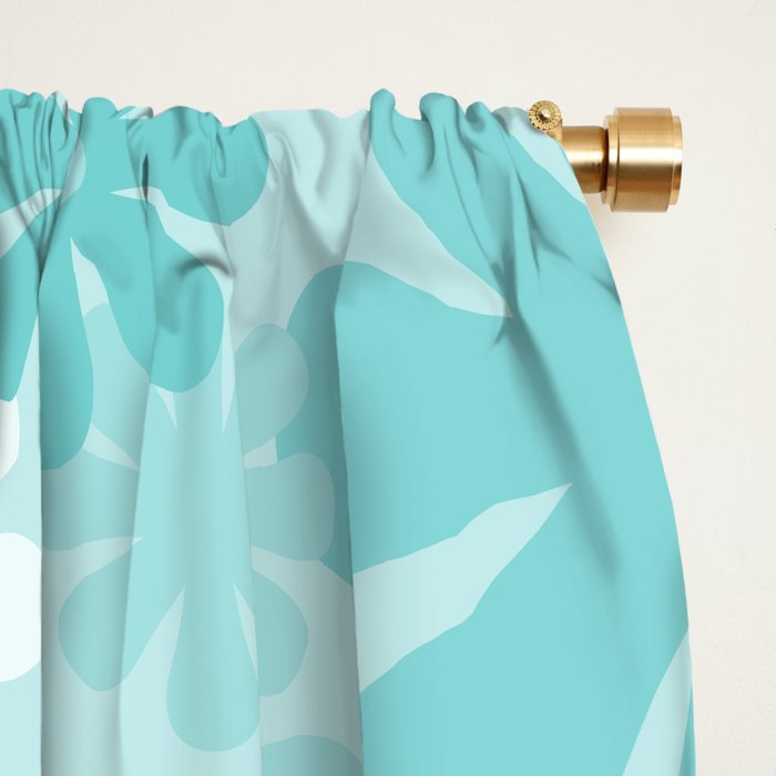 Retro 60s 70s Aesthetic Floral Pattern in Light Turquoise Aqua Blue Window Curtain Gallery Image 2