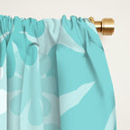 Retro 60s 70s Aesthetic Floral Pattern in Light Turquoise Aqua Blue Window Curtain Gallery Image 2