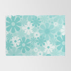 Retro 60s 70s Aesthetic Floral Pattern in Light Turquoise Aqua Blue Rug Gallery Image 2