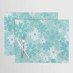 Retro 60s 70s Aesthetic Floral Pattern in Light Turquoise Aqua Blue Placemat Gallery Image 1