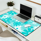 Retro 60s 70s Aesthetic Floral Pattern in Light Turquoise Aqua Blue Desk Mat Gallery Image 2
