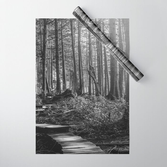 Adventure Nature Path Black and White Wrapping Paper Gallery Image 1