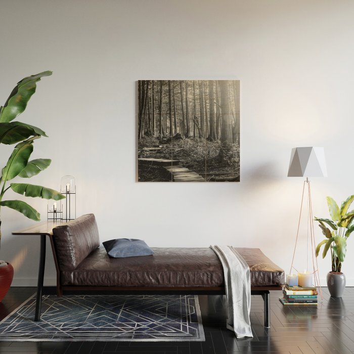 Adventure Nature Path Black and White Wood Wall Art Gallery Image 2