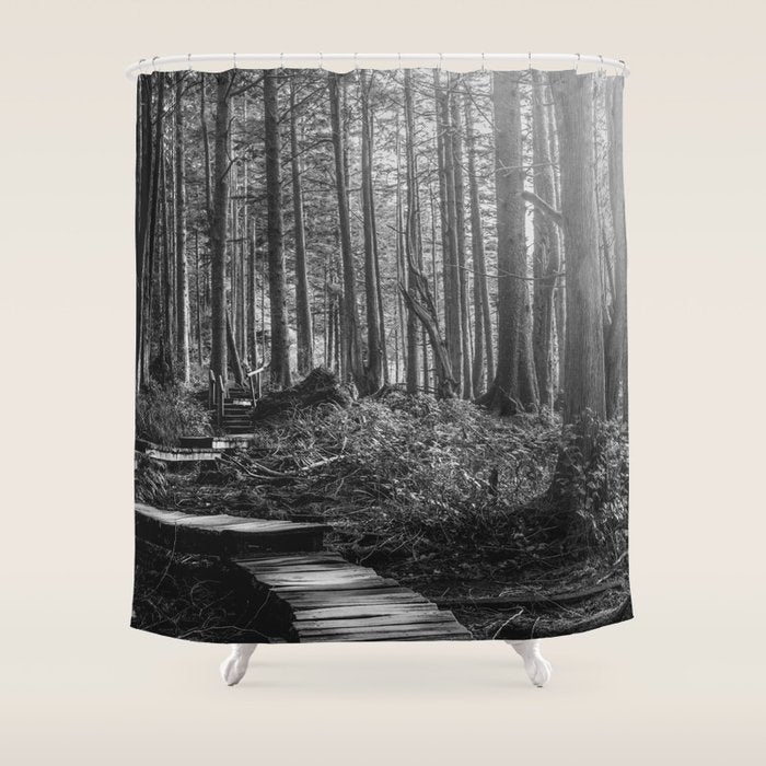 Adventure Nature Path Black and White Shower Curtain Gallery Image 1