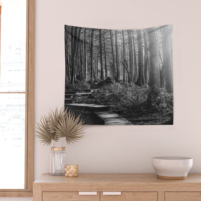Adventure Nature Path Black and White Wall Tapestry Gallery Image 2