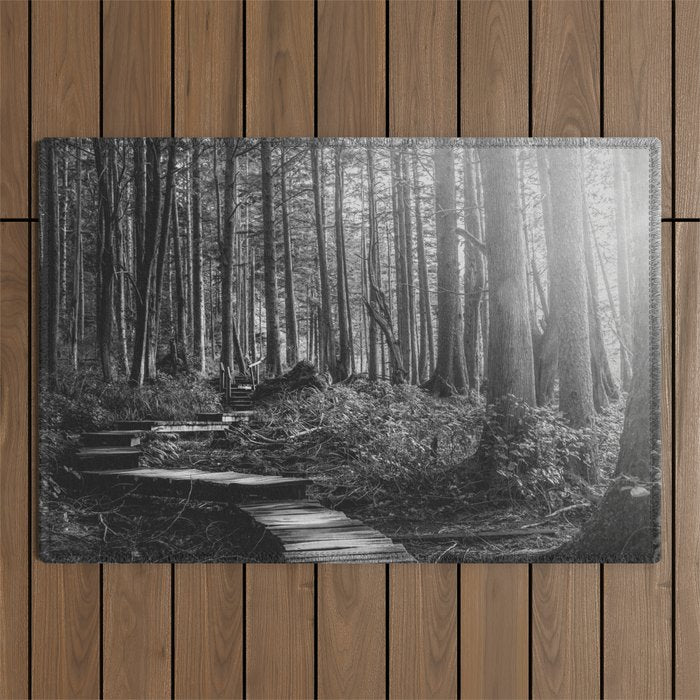 Adventure Nature Path Black and White Outdoor Rug Gallery Image 1