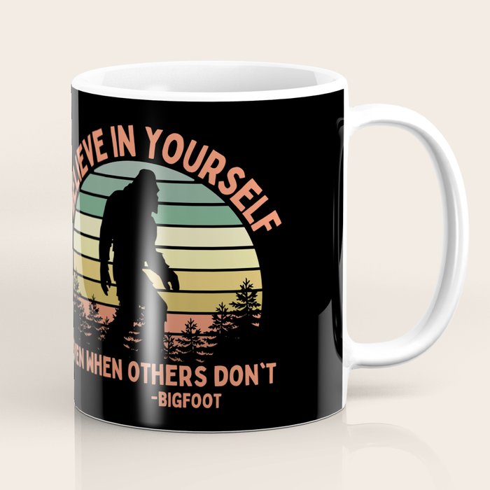 Bigfoot Funny Believe In Yourself Motivational Sasquatch Vintage Sunset Coffee Mug Gallery Image 1