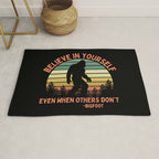 Bigfoot Funny Believe In Yourself Motivational Sasquatch Vintage Sunset Rug Gallery Image 1