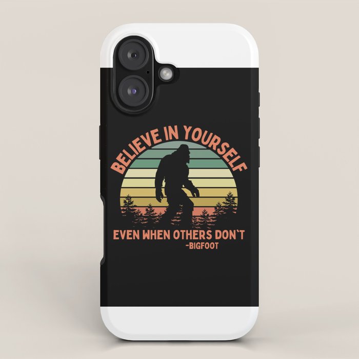 Bigfoot Funny Believe In Yourself Motivational Sasquatch Vintage Sunset iPhone Case Gallery Image 1