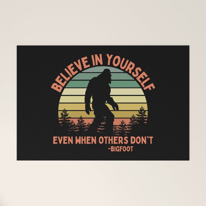 Bigfoot Funny Believe In Yourself Motivational Sasquatch Vintage Sunset Welcome Mat Gallery Image 1