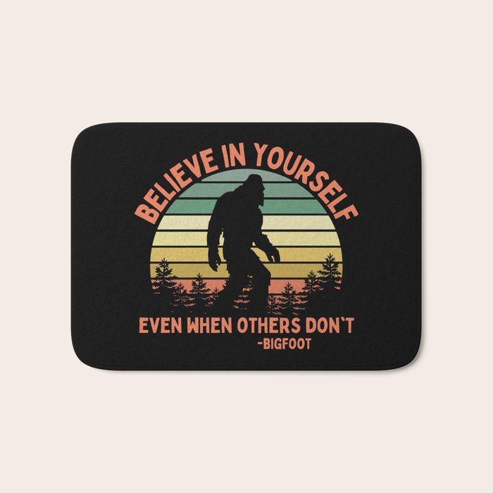 Bigfoot Funny Believe In Yourself Motivational Sasquatch Vintage Sunset Bath Mat Gallery Image 1