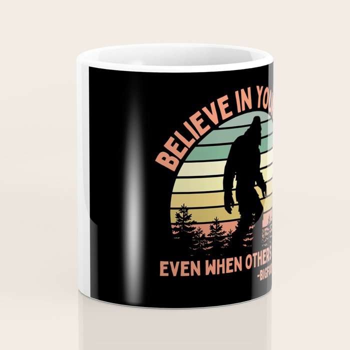 Bigfoot Funny Believe In Yourself Motivational Sasquatch Vintage Sunset Coffee Mug Gallery Image 4