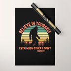 Bigfoot Funny Believe In Yourself Motivational Sasquatch Vintage Sunset Wrapping Paper Gallery Image 1