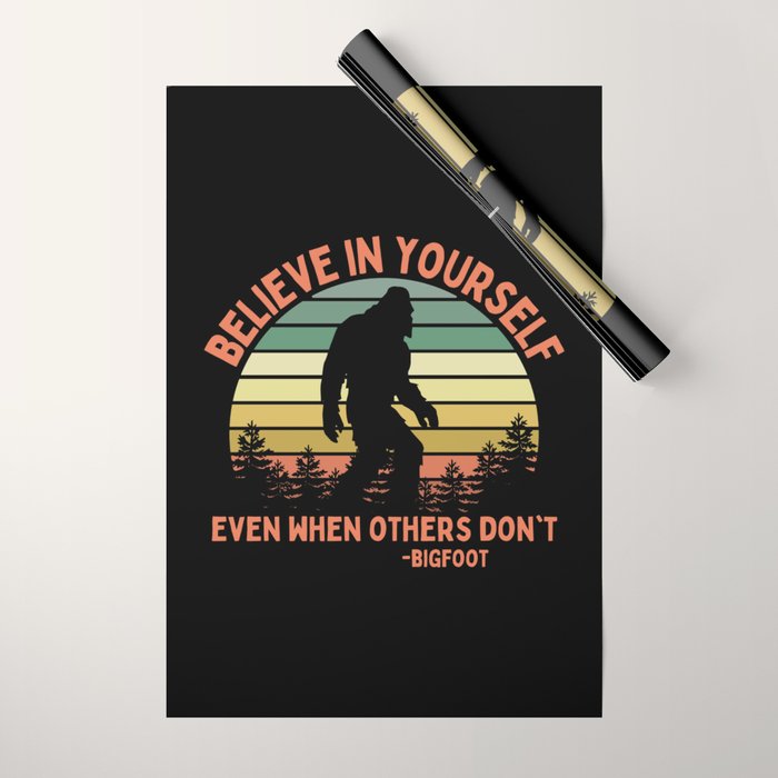 Bigfoot Funny Believe In Yourself Motivational Sasquatch Vintage Sunset Wrapping Paper Gallery Image 1